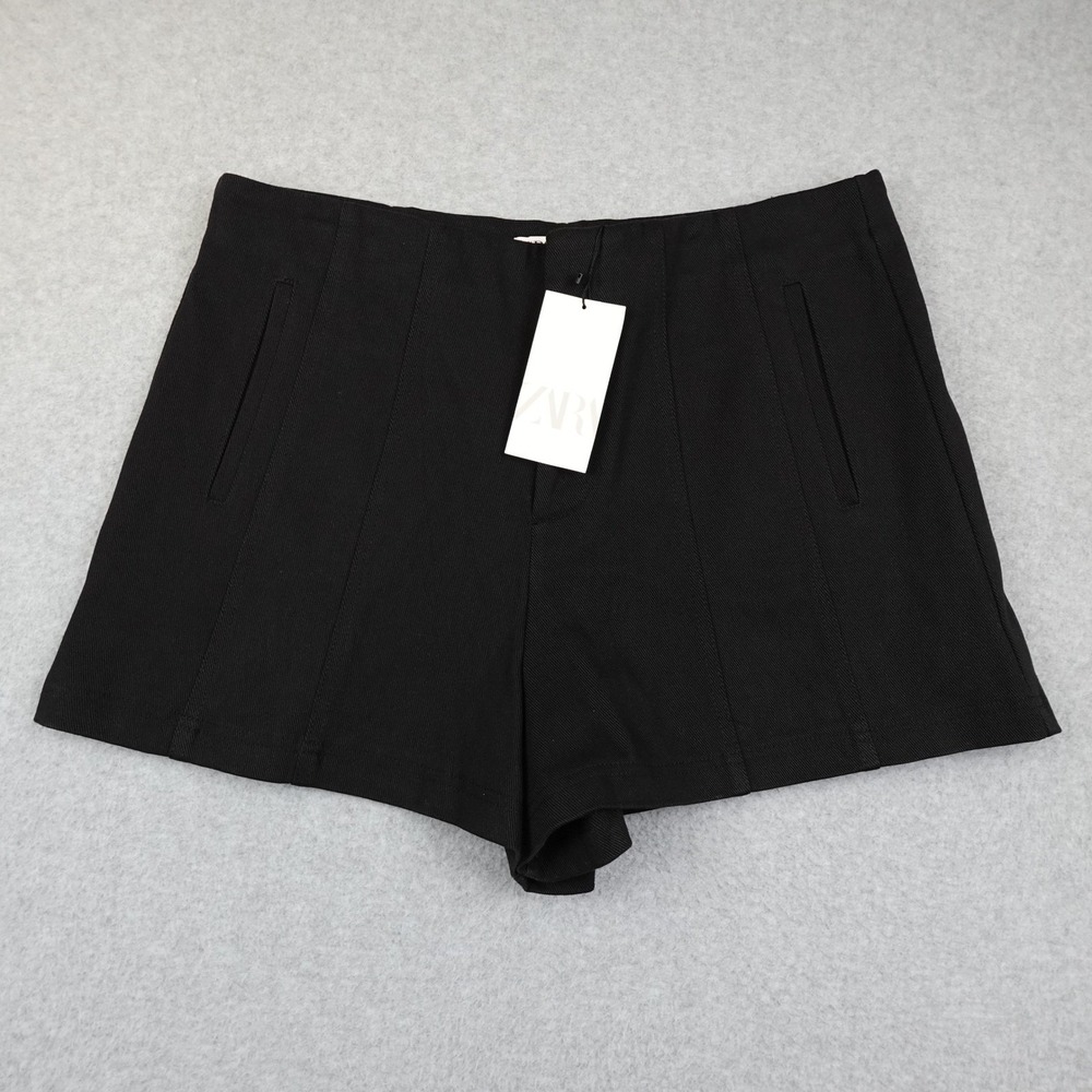 ZARA Black High Waisted Shorts Wide Leg Women's Size XXL Cotton Casual NWT
